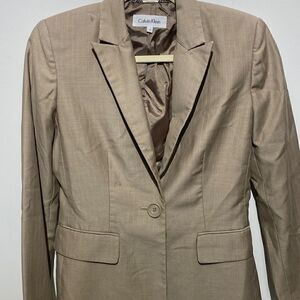 Calvin Klein Men's Khaki Notch Lapel Single Button Blazer Size 2